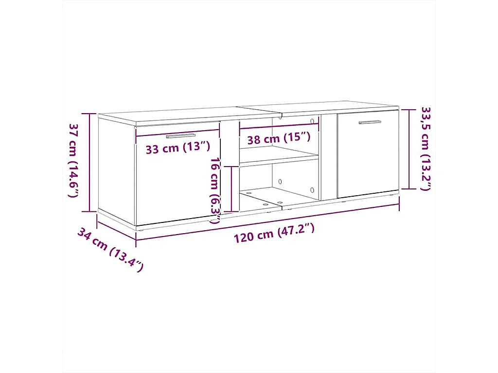 Mueble de TV madera contrachapada color roble 120x34x37 cm