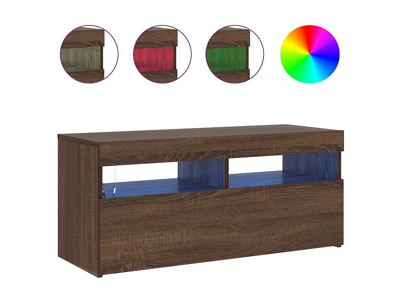 Mueble de TV con luces LED roble marrón 90x35x40 cm