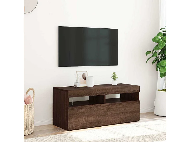 Meuble TV avec lumières LED Chêne marron 90x35x40 cm