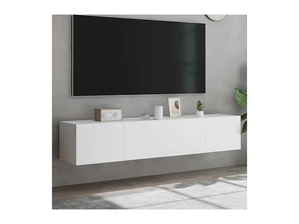 Mobili TV a Parete con Luci LED 2pz Bianchi 80x35x31 cm
