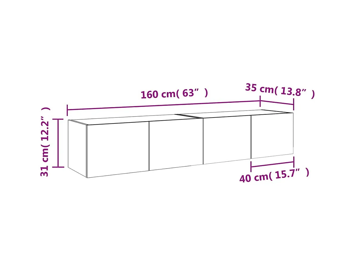 Meubles TV muraux avec lumières LED 2 pcs blanc 80x35x31 cm
