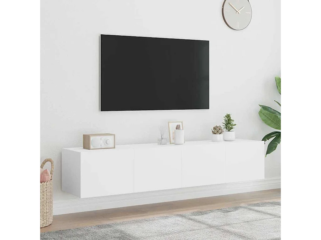 Meubles TV muraux avec lumières LED 2 pcs blanc 80x35x31 cm