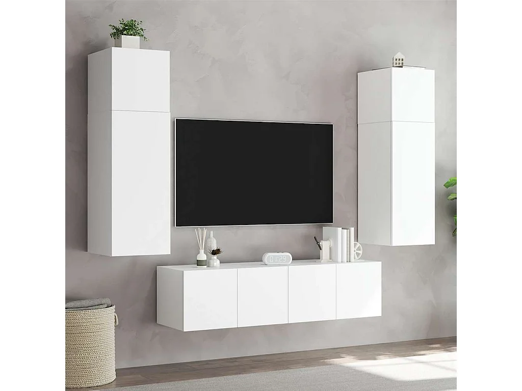 Meubles TV muraux avec lumières LED 2 pcs blanc 80x35x31 cm