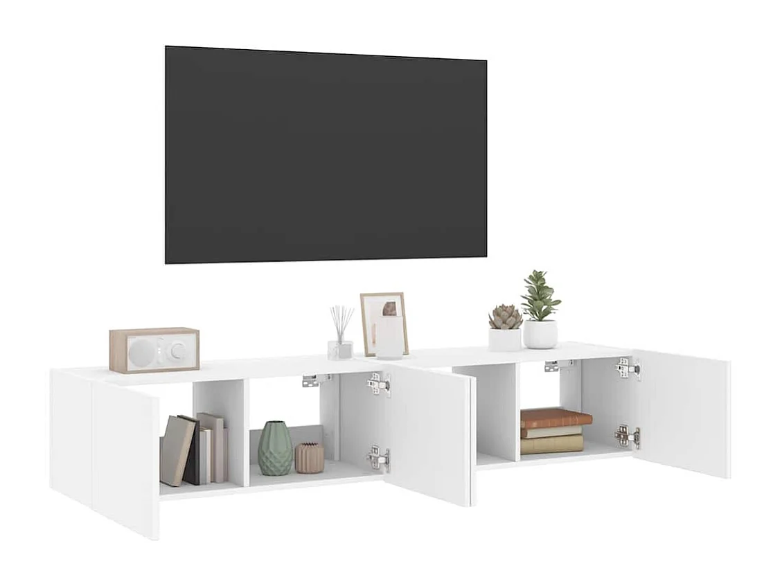 Meubles TV muraux avec lumières LED 2 pcs blanc 80x35x31 cm