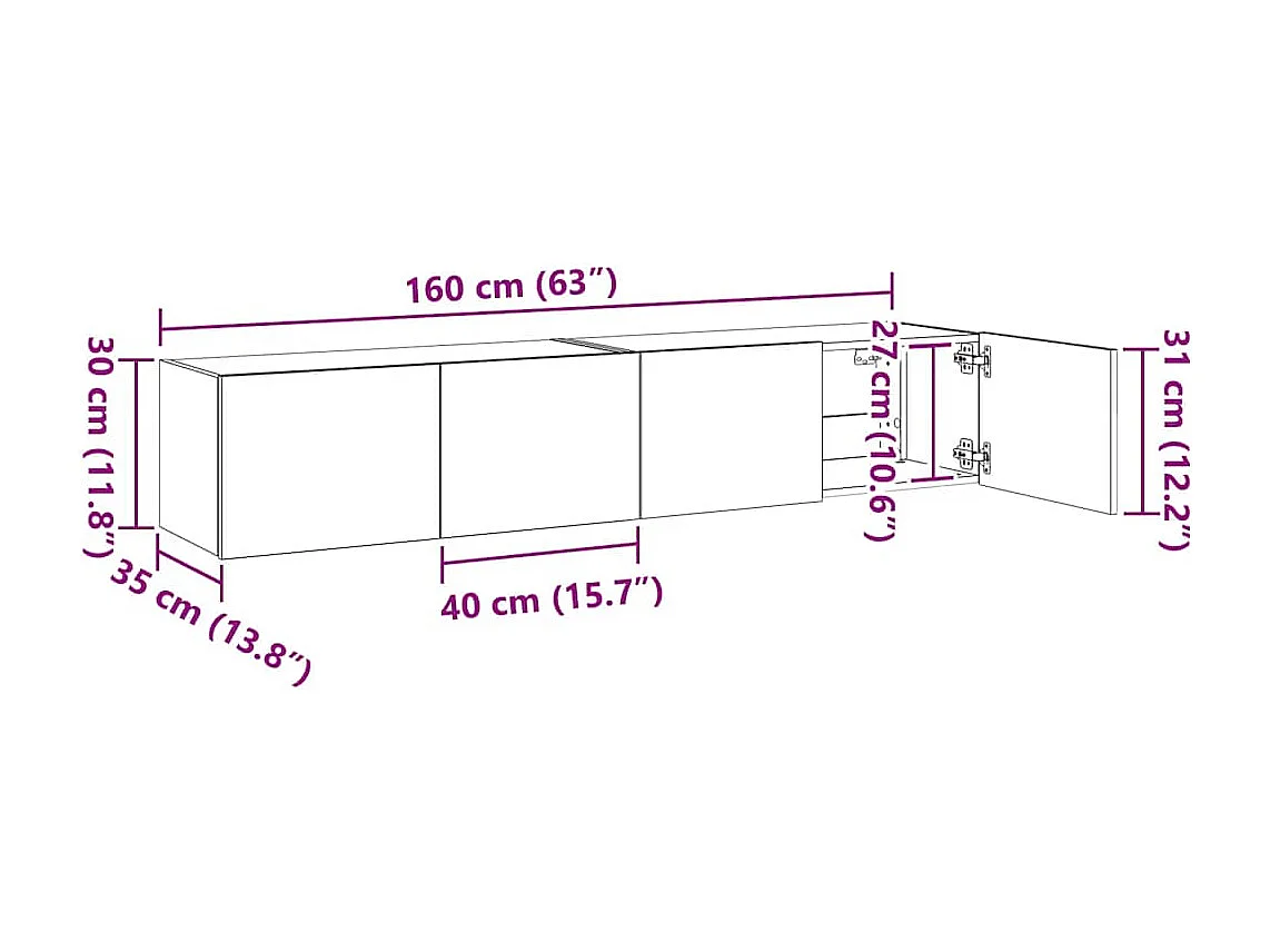 Tv-wandmeubels met LED-verlichting 2 st 80x35x31 cm wit