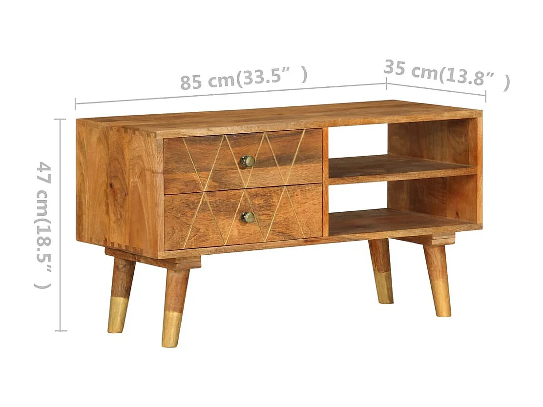Mobile Porta TV 85x35x47 cm in Legno Massello di Mango