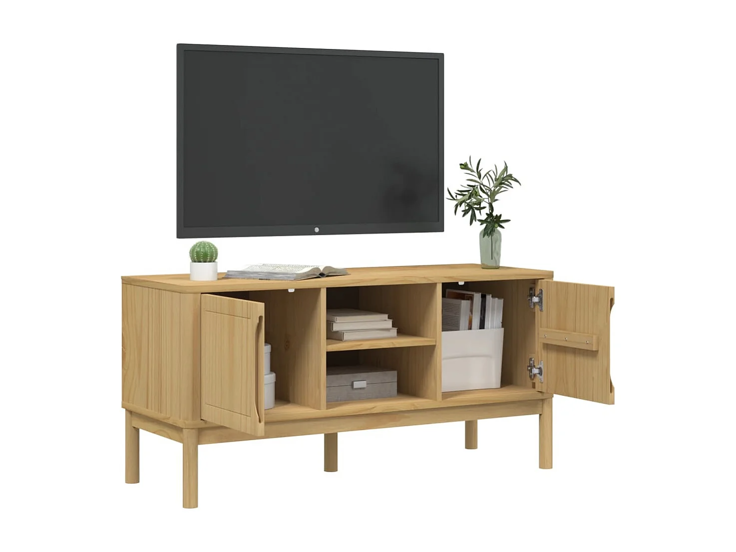 TV-Schrank FLORO Wachsbraun 114x43x55 cm Massivholz Kiefer