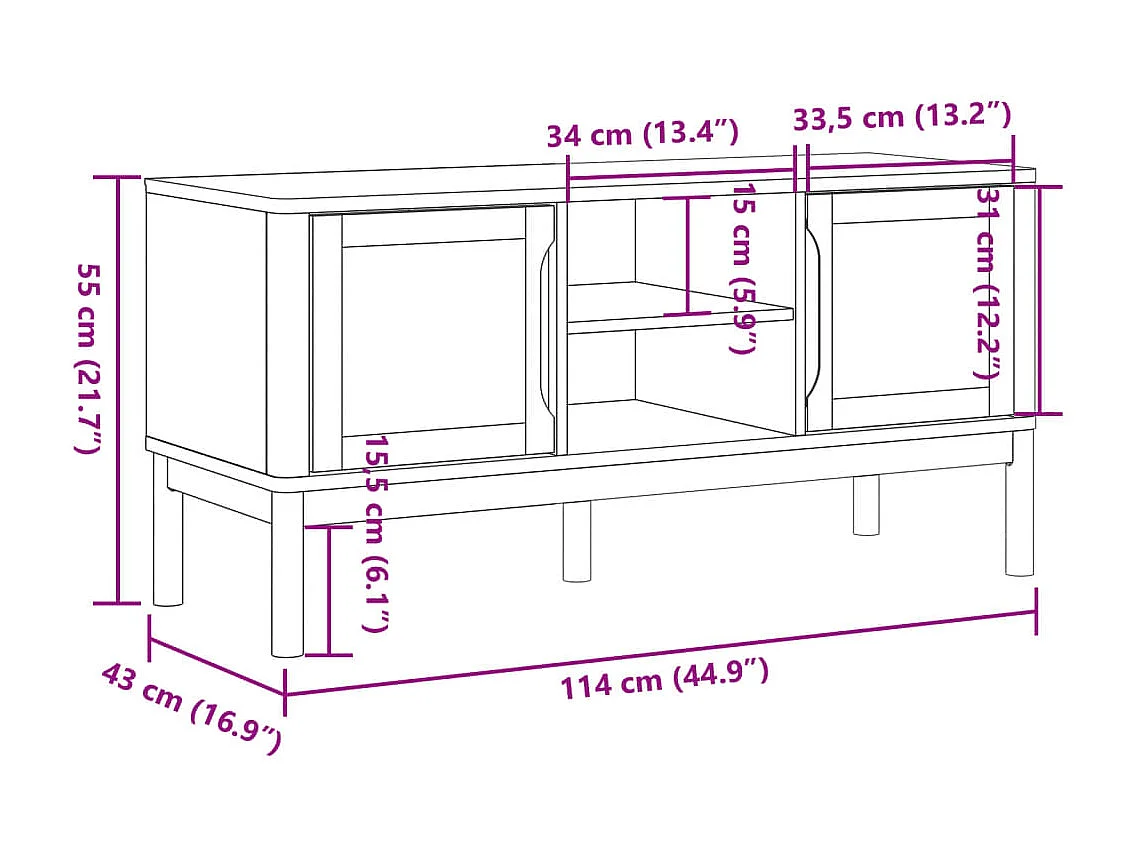 TV-Schrank FLORO Wachsbraun 114x43x55 cm Massivholz Kiefer