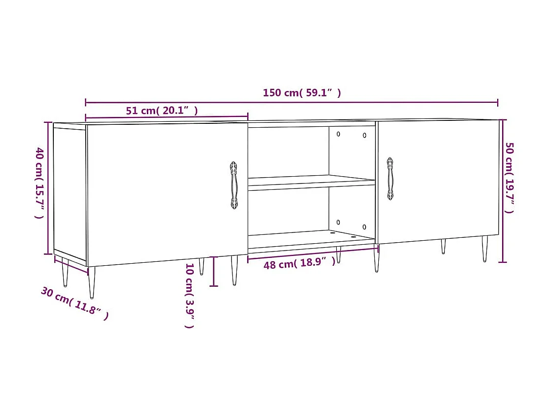 Meuble TV chêne sonoma 150x30x50 cm bois d'ingénierie