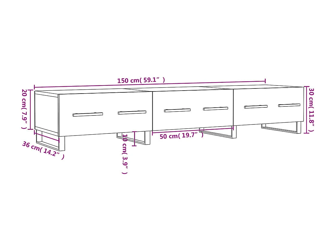 Móvel de TV 150x36x30 cm derivados de madeira branco brilhante