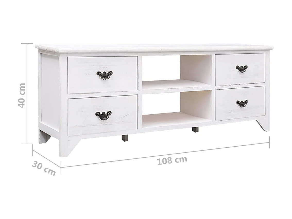 Mueble para TV antiguo madera de paulownia blanco 108x30x40 cm
