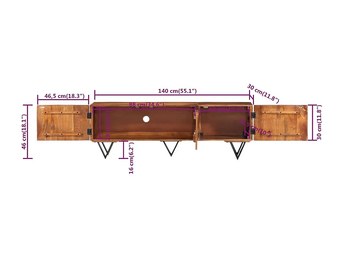Meuble TV 140x30x46 cm Bois massif de manguier