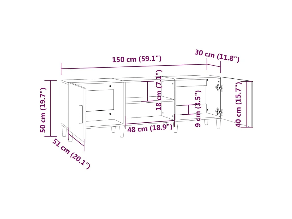 Meuble TV Sonoma gris 150x30x50 cm Bois d'ingénierie