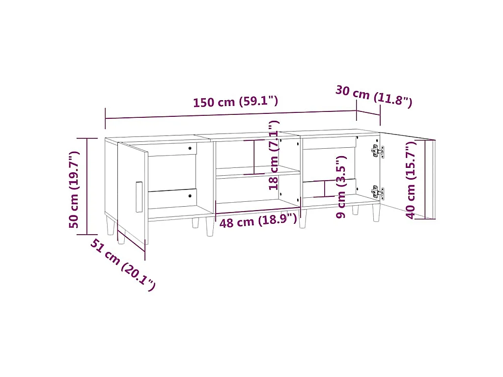 Meuble TV Sonoma gris 150x30x50 cm Bois d'ingénierie