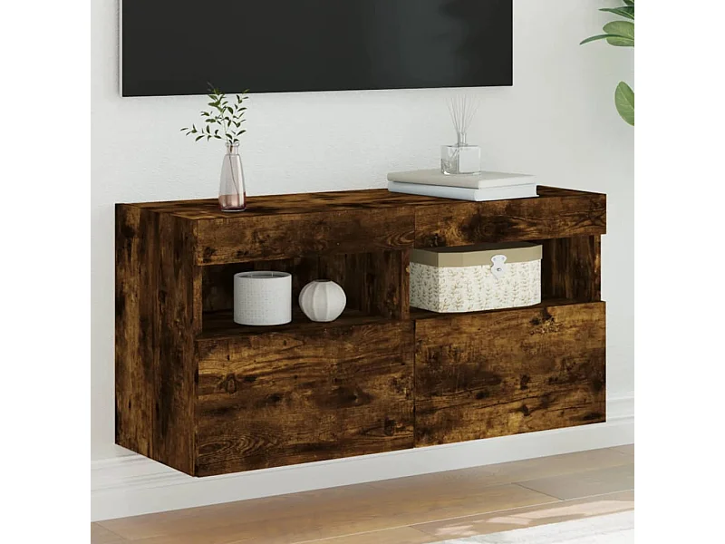 TV-Wandschrank mit LED-Leuchten Räuchereiche 80x30x40 cm