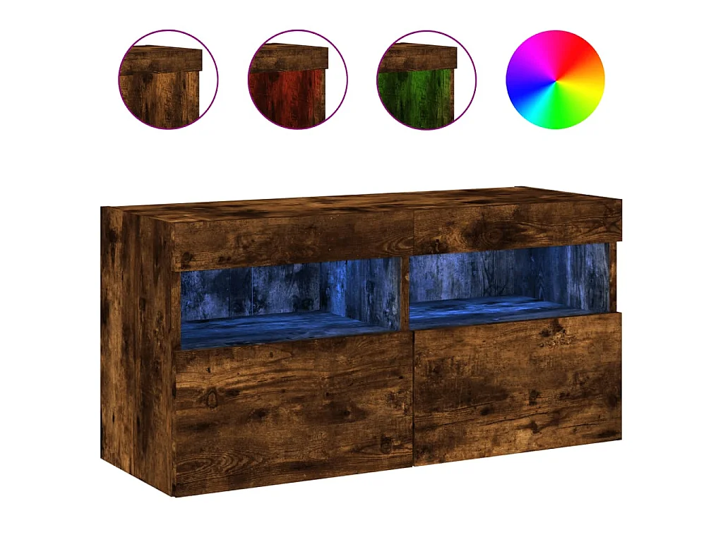 Meuble TV mural avec lumières LED chêne fumé 80x30x40 cm