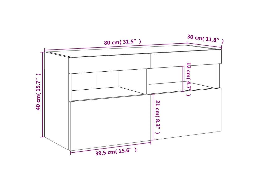 Meuble TV mural avec lumières LED chêne fumé 80x30x40 cm