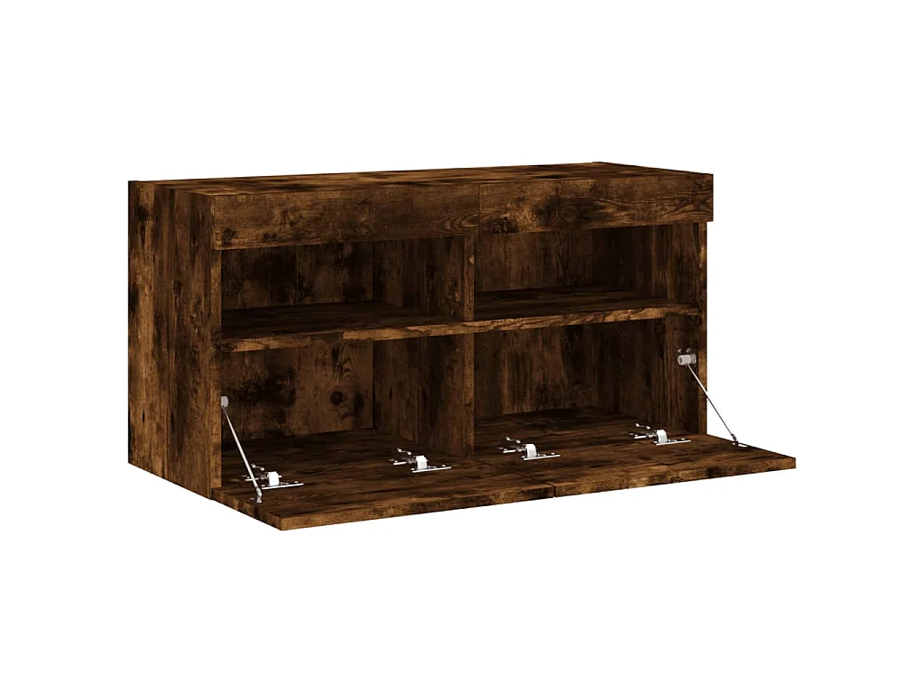 Meuble TV mural avec lumières LED chêne fumé 80x30x40 cm