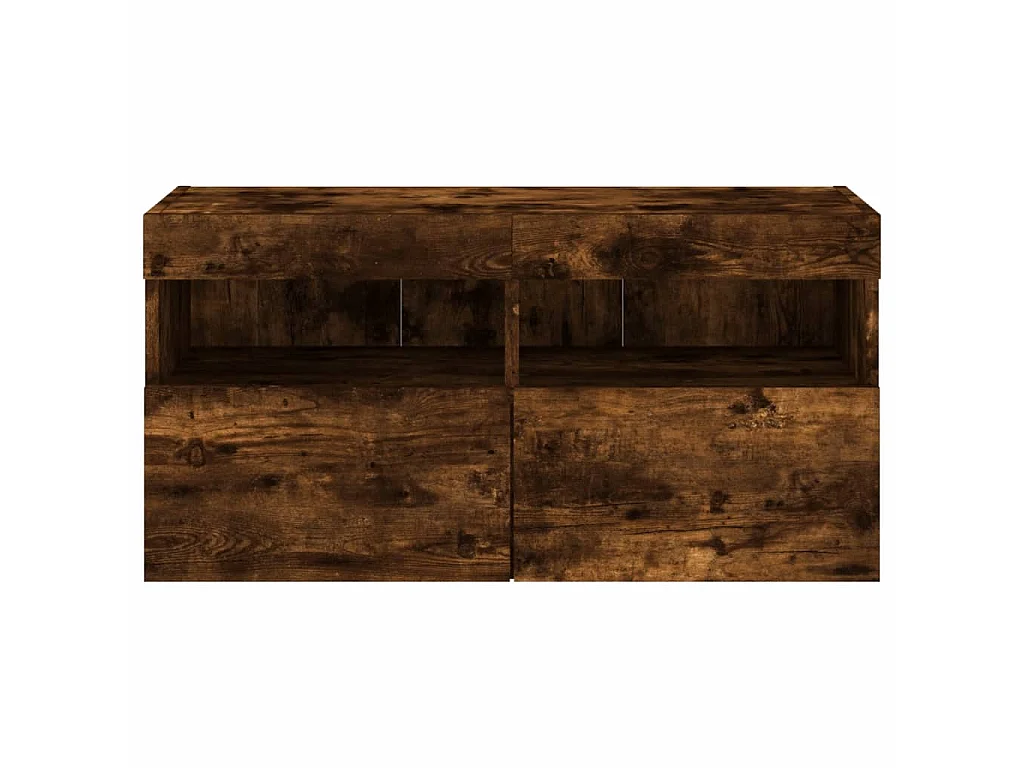 Meuble TV mural avec lumières LED chêne fumé 80x30x40 cm