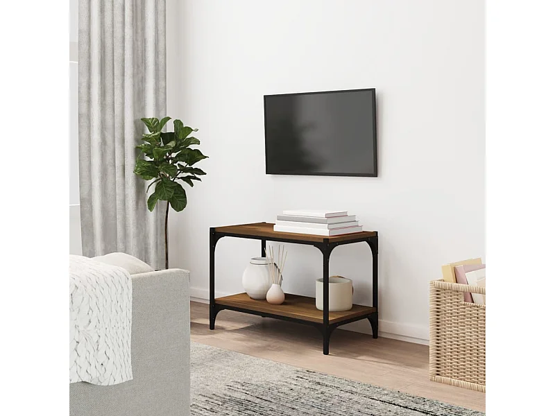 Mueble para TV contrachapada y acero roble marrón 60x33x41 cm