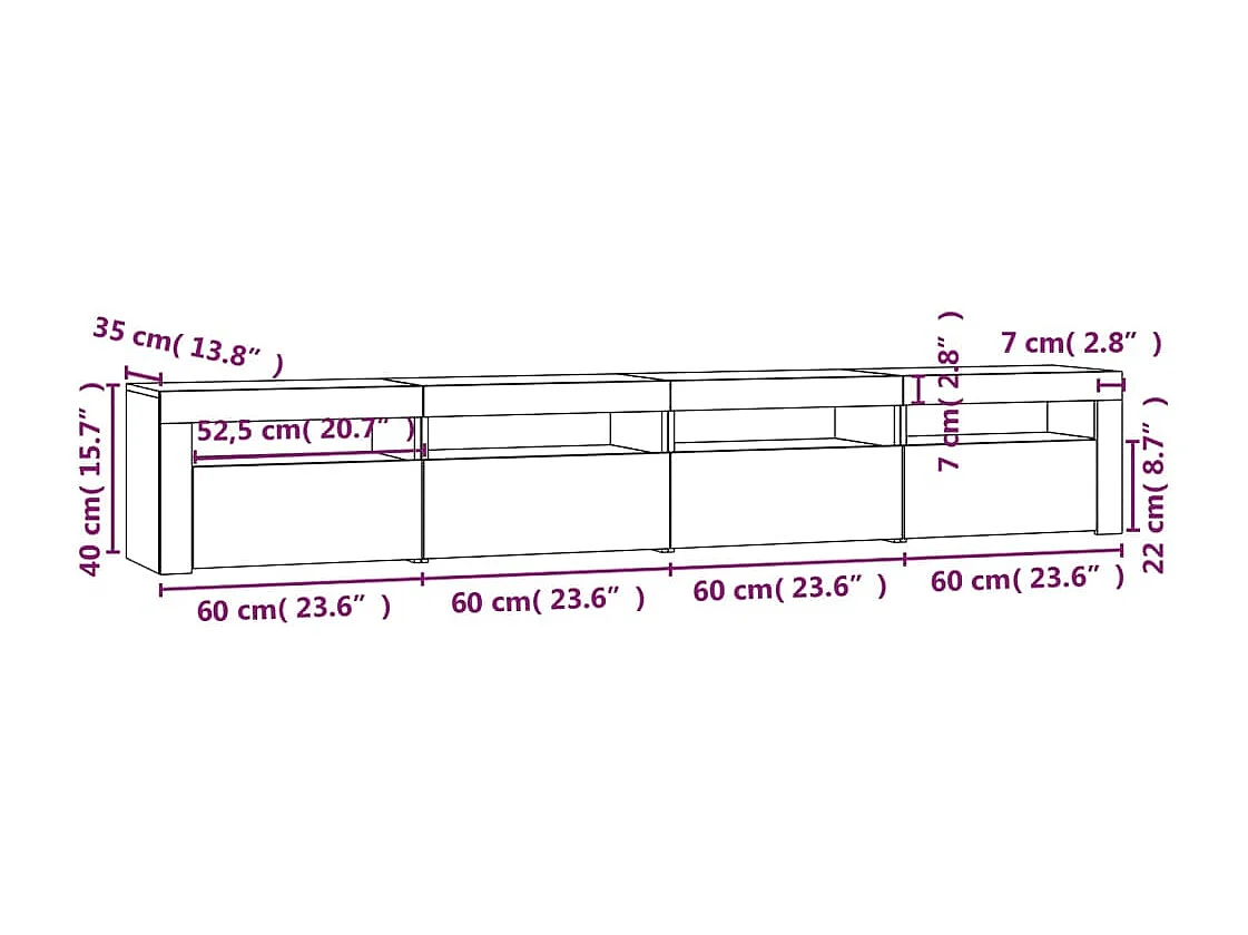 Tv-meubel met LED-verlichting 240x35x40 cm betongrijs