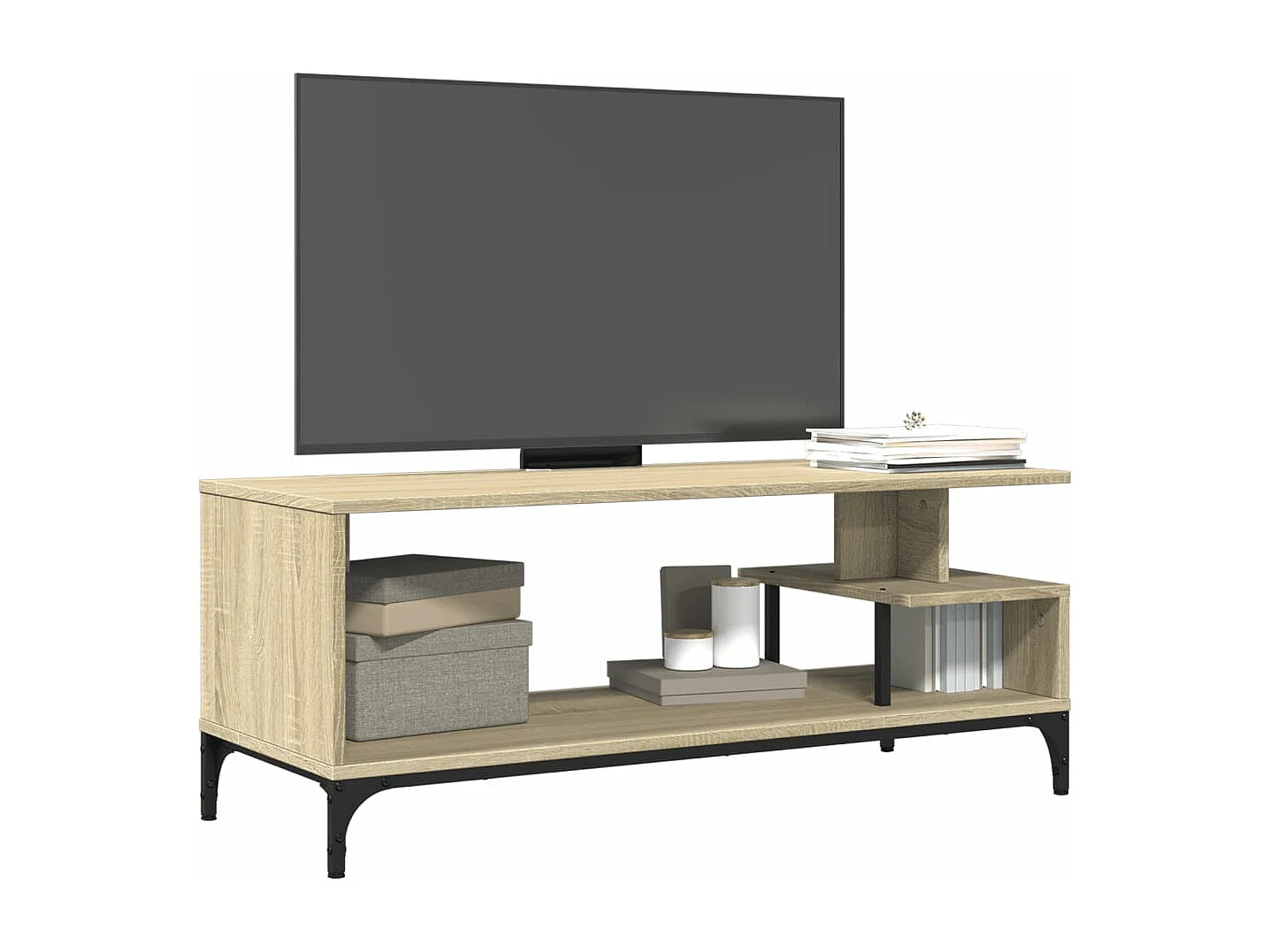 Meuble TV bois d'ingénierie et acier enduit de poudre