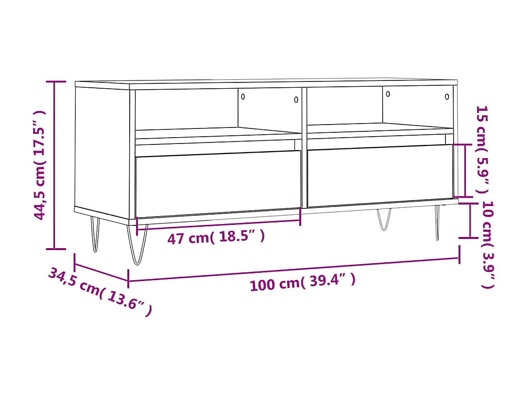 Meuble TV blanc 100x34,5x44,5 cm bois d'ingénierie