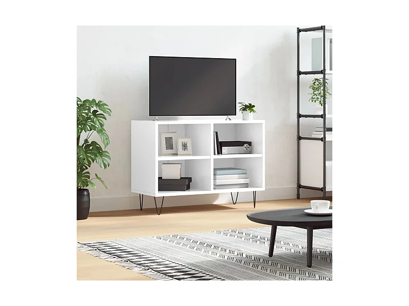 Meuble TV blanc brillant 69,5 x 30 x 50 cm bois d'ingénierie