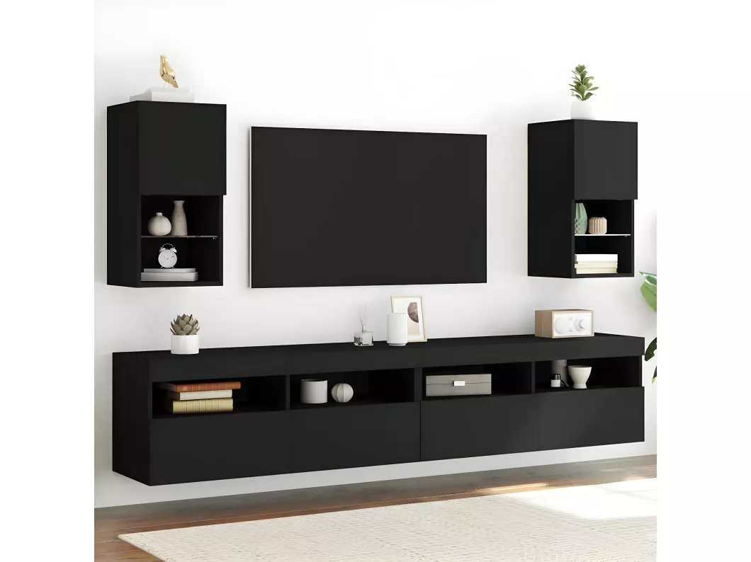 Kauf Unique TV-Schränke mit LED-Leuchten 2 Stk. Schwarz 30,5x30x60 cm