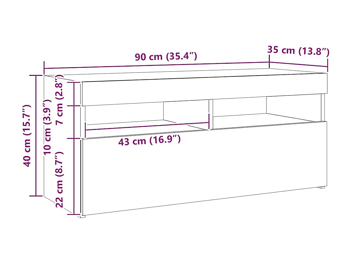 Tv-meubel met LED-verlichting 90x35x40 cm sonoma eikenkleurig
