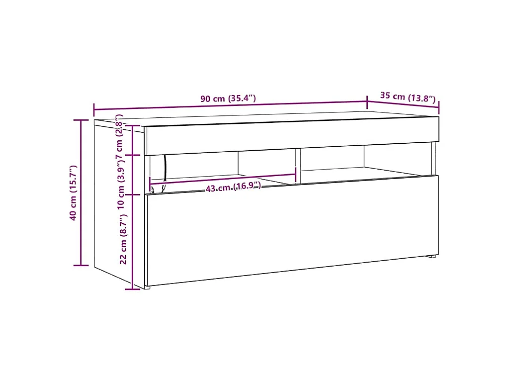 Meuble TV avec lumières LED chêne sonoma 90x35x40 cm