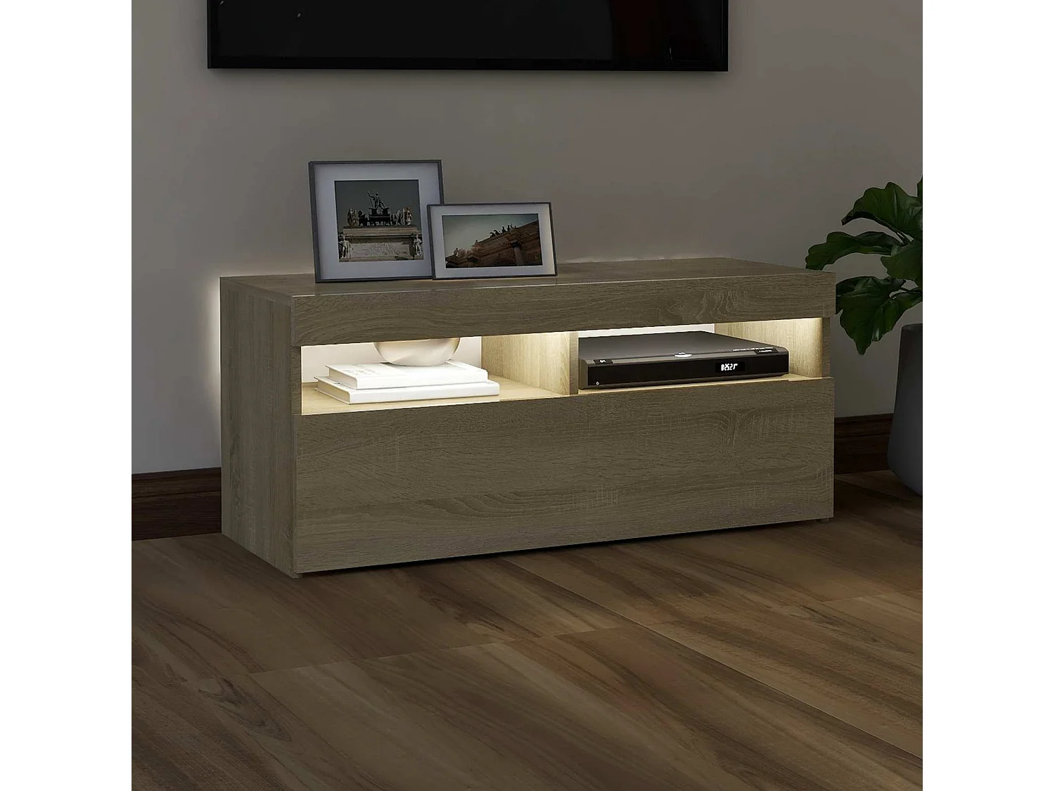 Mobile Porta TV con Luci LED Rovere Sonoma 90x35x40 cm