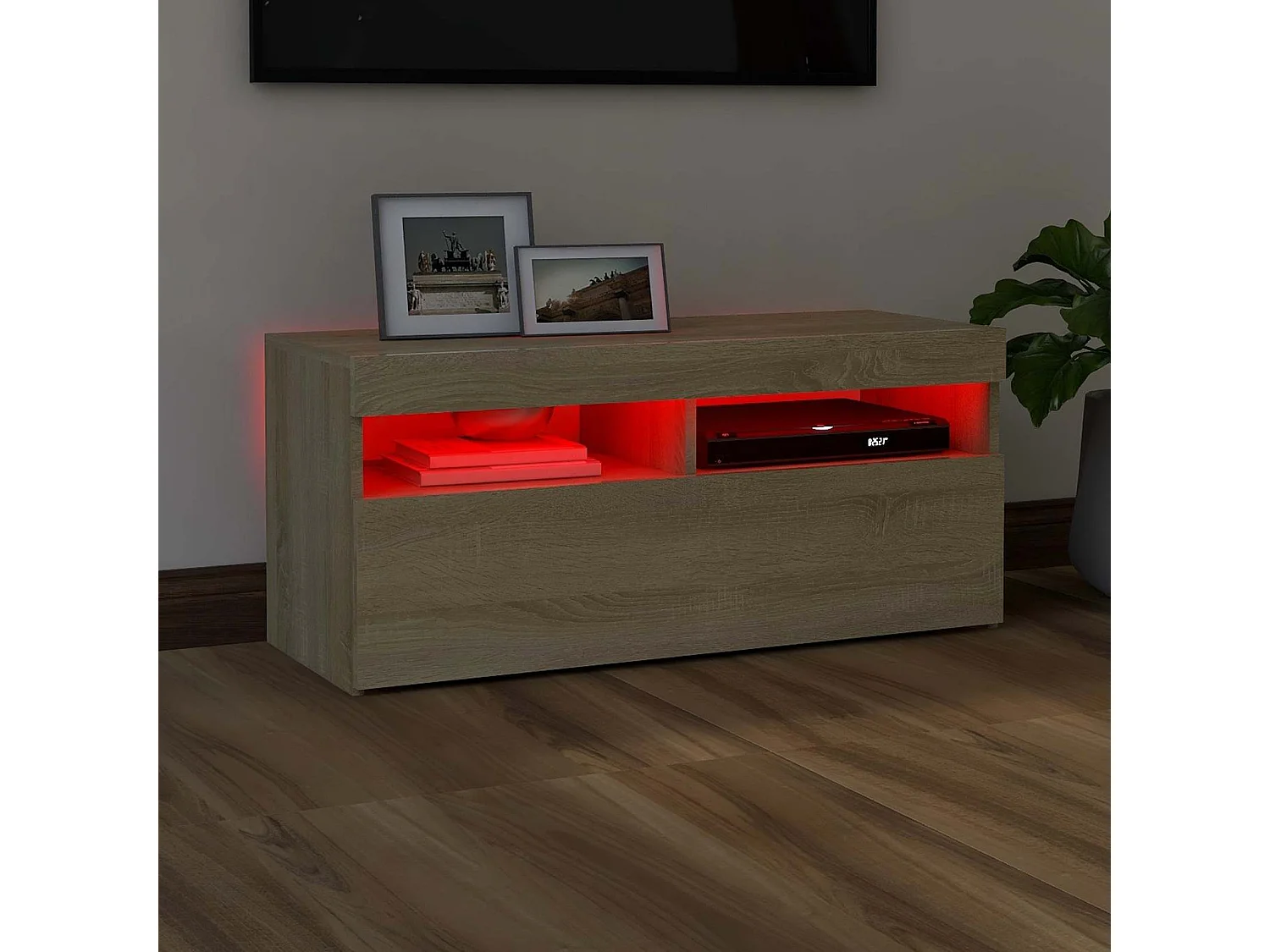 Mobile Porta TV con Luci LED Rovere Sonoma 90x35x40 cm