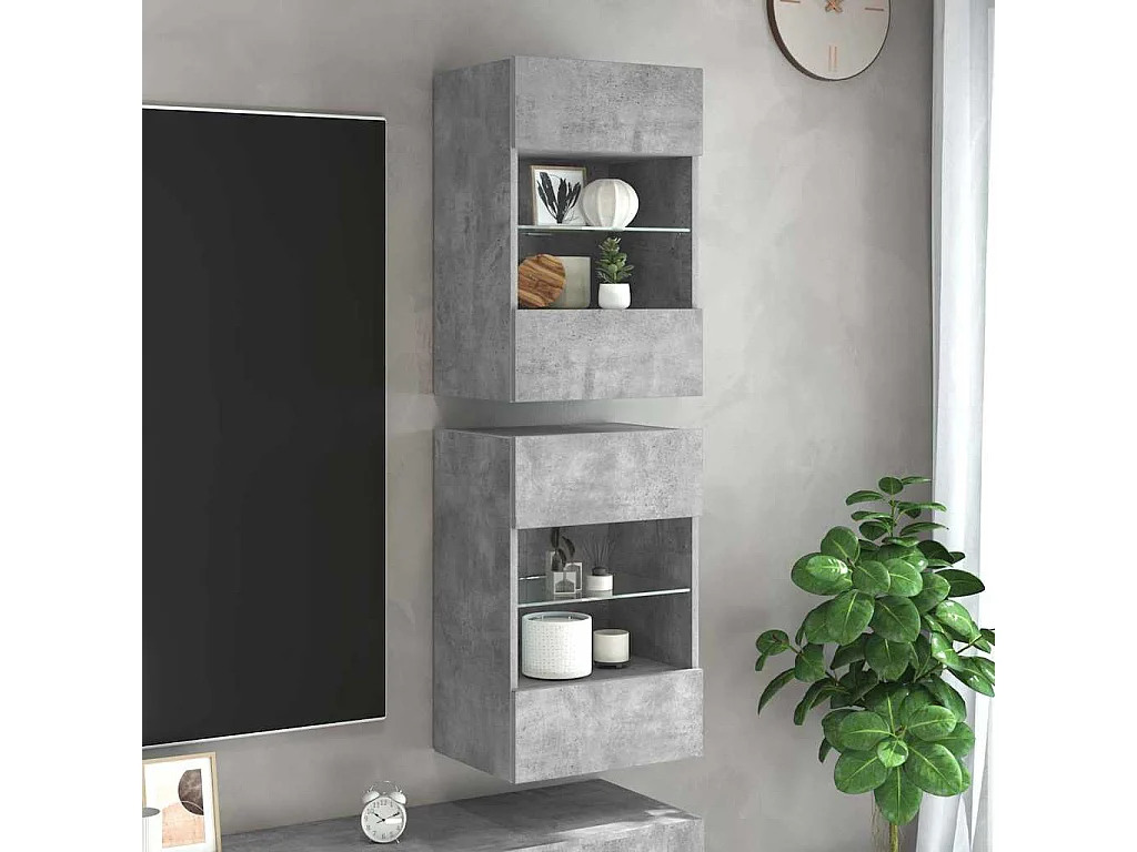 Wandschränke mit LED-Leuchten für TV 2 Stk. Betongrau 40x30x60,5 cm
