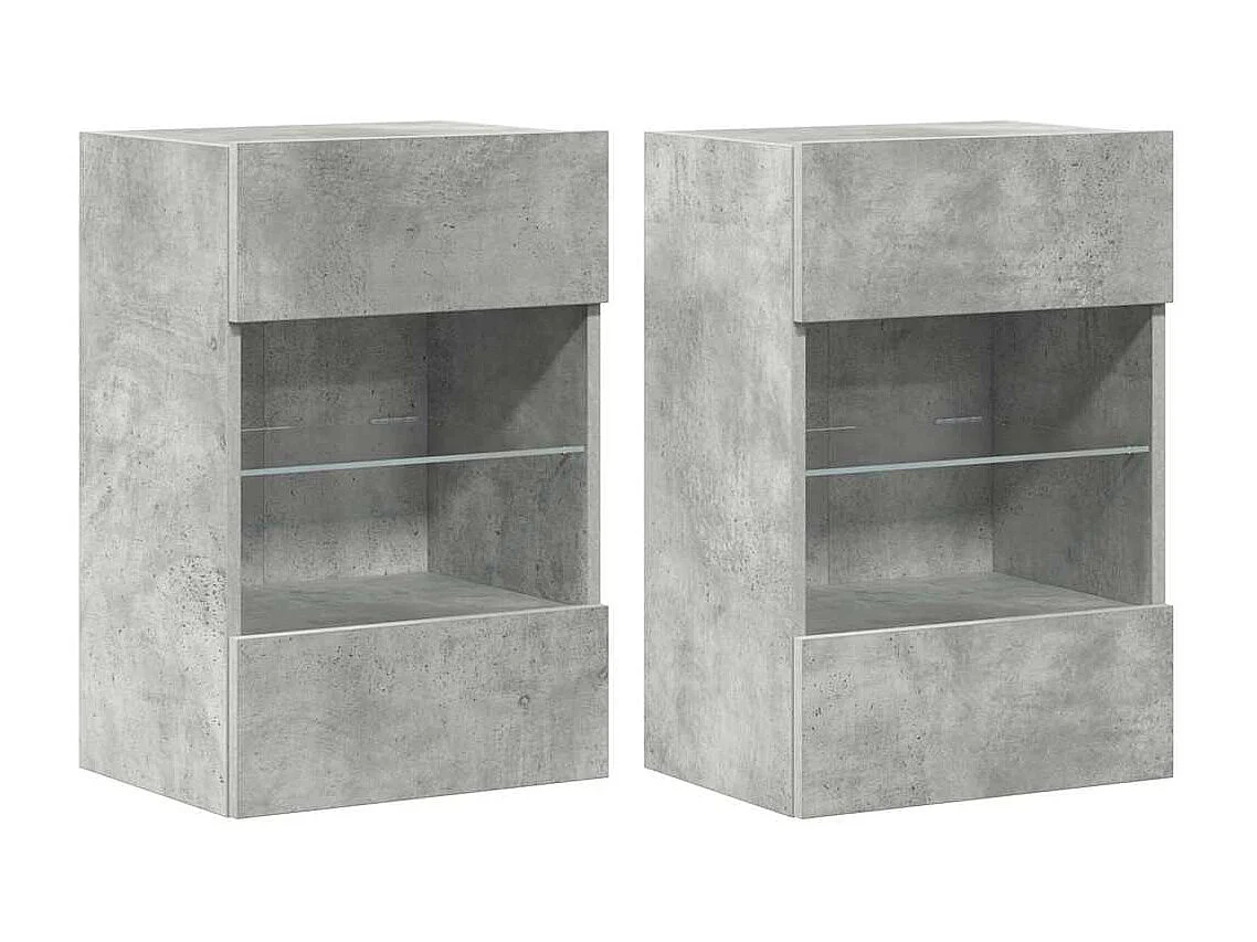 Wandschränke mit LED-Leuchten für TV 2 Stk. Betongrau 40x30x60,5 cm