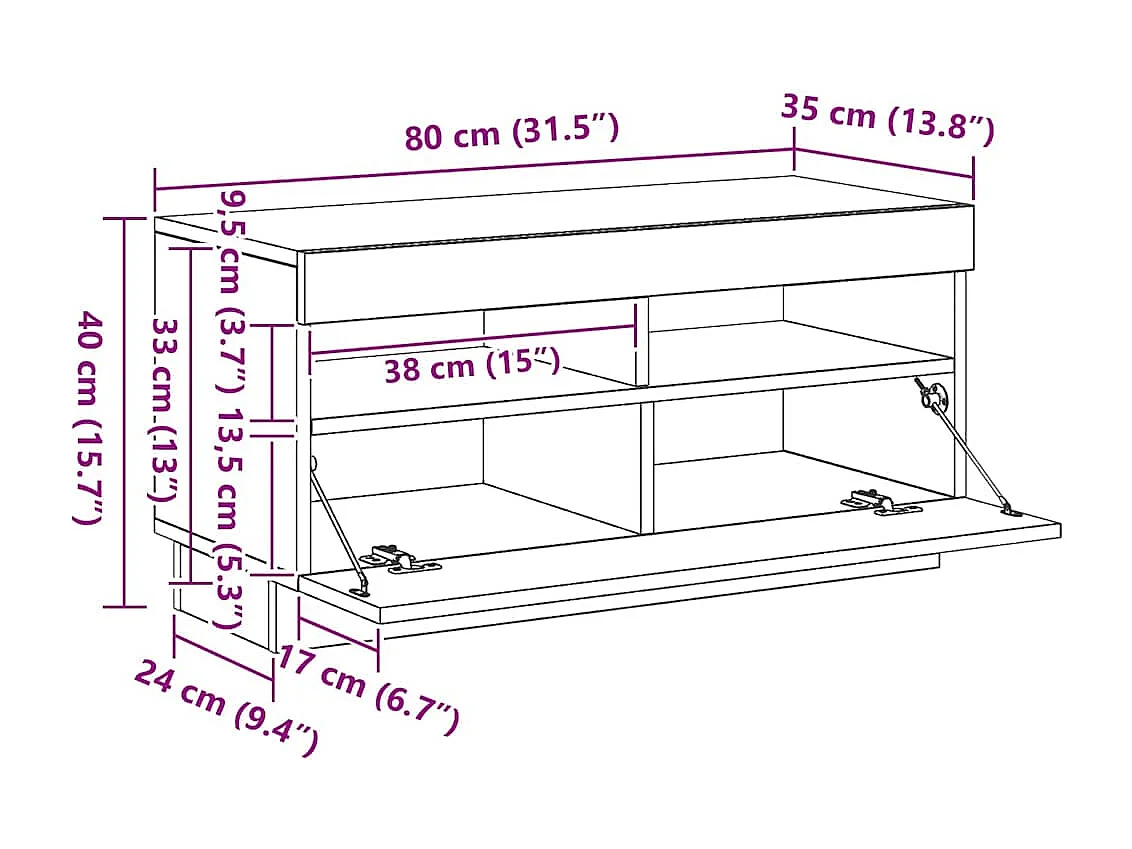 TV-Schrank mit LED-Leuchten Weiß 80x35x40 cm