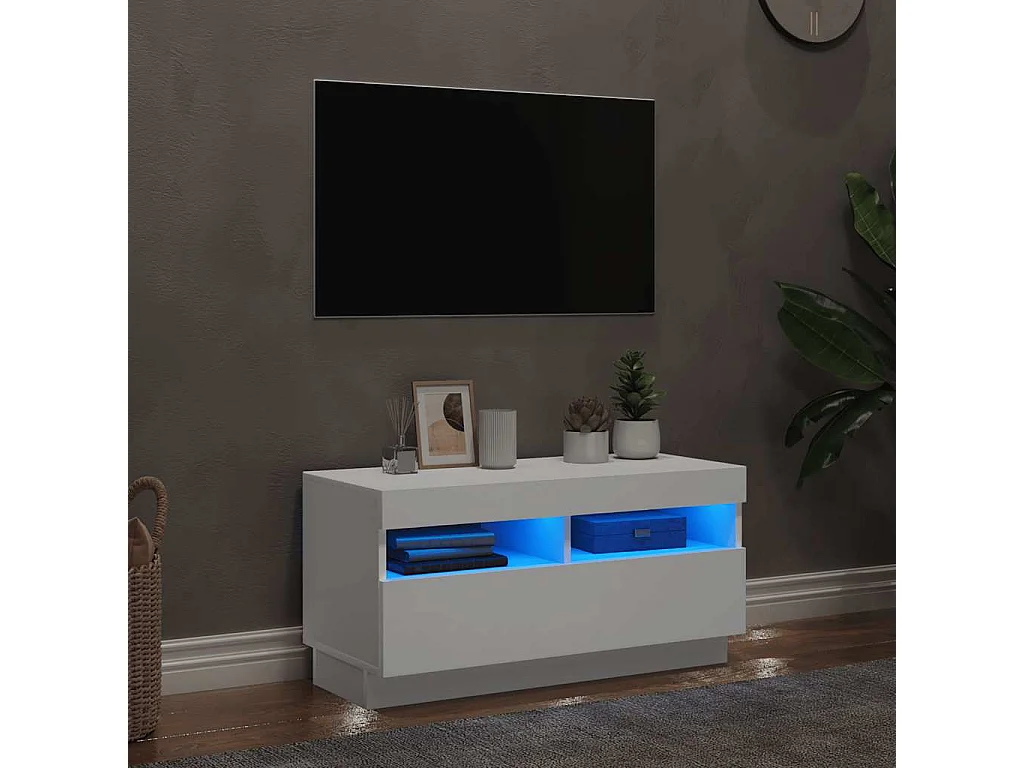 Meuble TV avec lumières LED blanc 80x35x40 cm