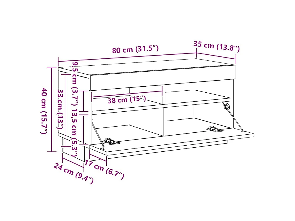 Meuble TV avec lumières LED blanc 80x35x40 cm