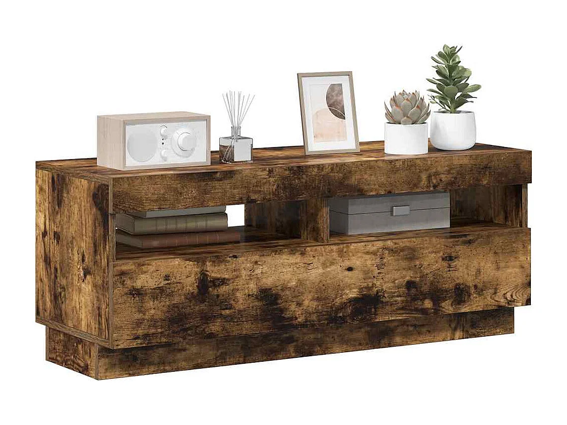 Meuble TV avec lumières LED chêne fumé 100x35x40 cm