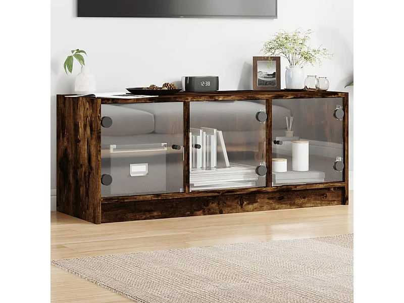 Mobile Porta TV con Ante in Vetro Rovere Fumo 102x37x42 cm