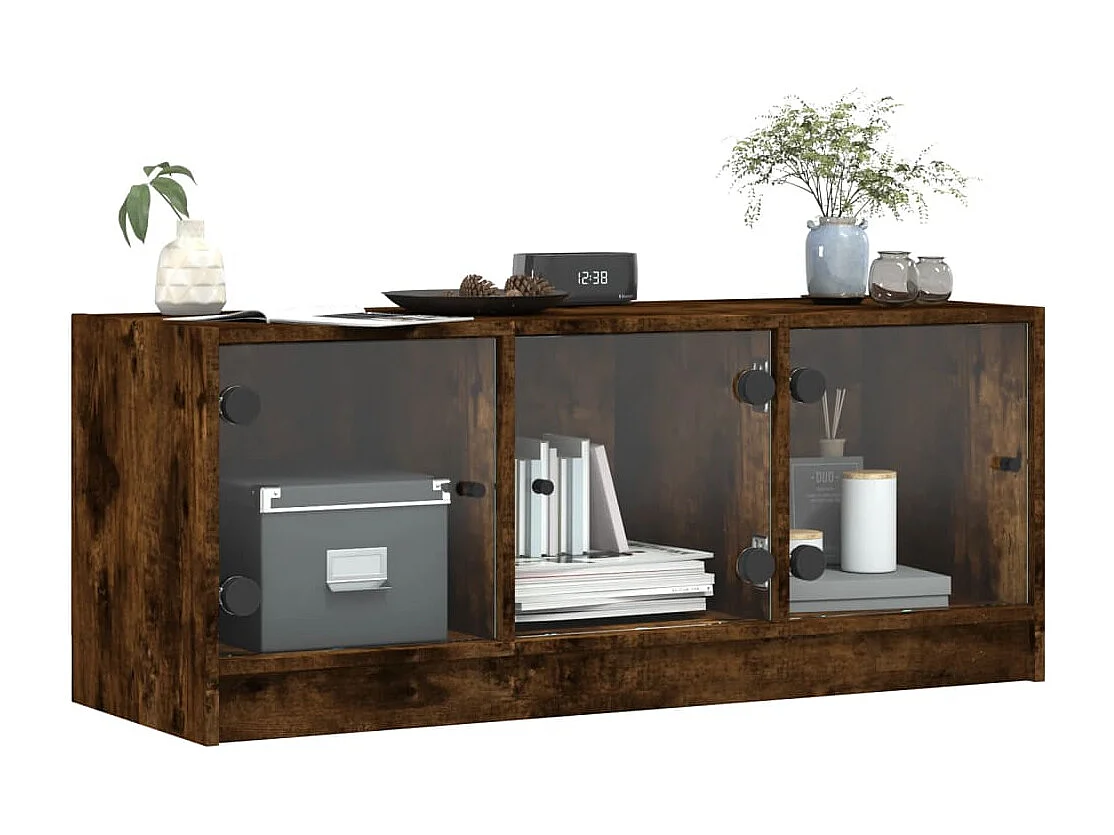 Mobile Porta TV con Ante in Vetro Rovere Fumo 102x37x42 cm