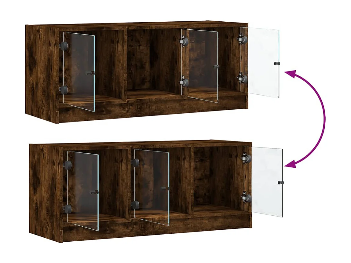 Mobile Porta TV con Ante in Vetro Rovere Fumo 102x37x42 cm