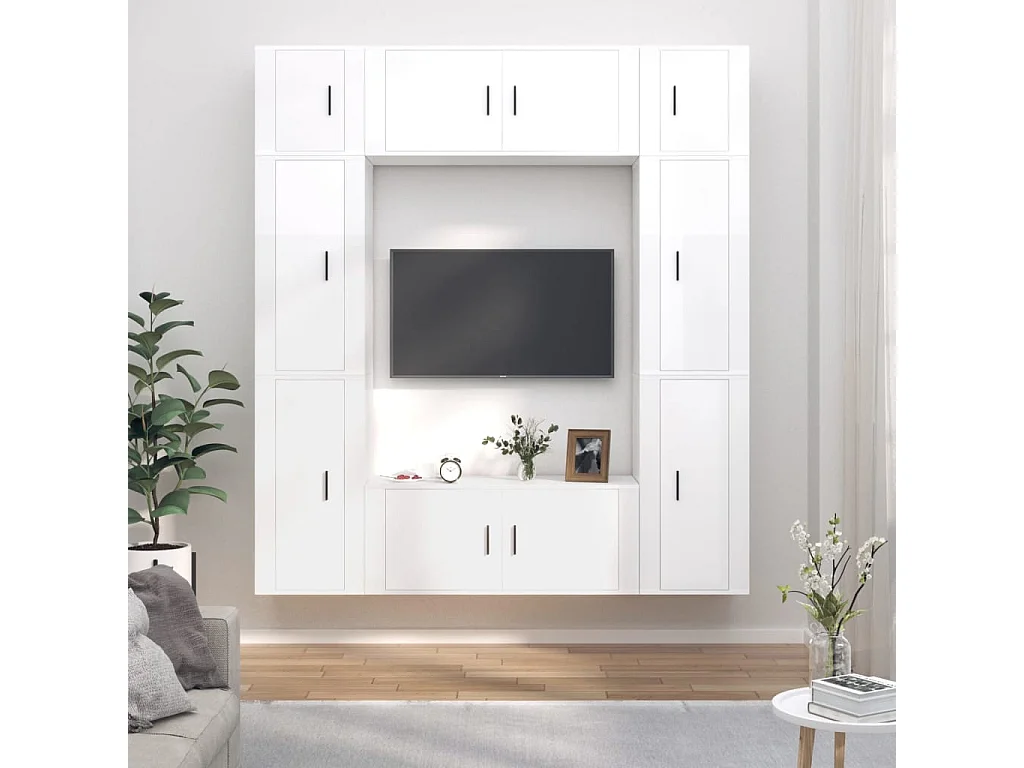 Ensemble de meubles TV 8 pcs Blanc brillant Bois d'ingénierie