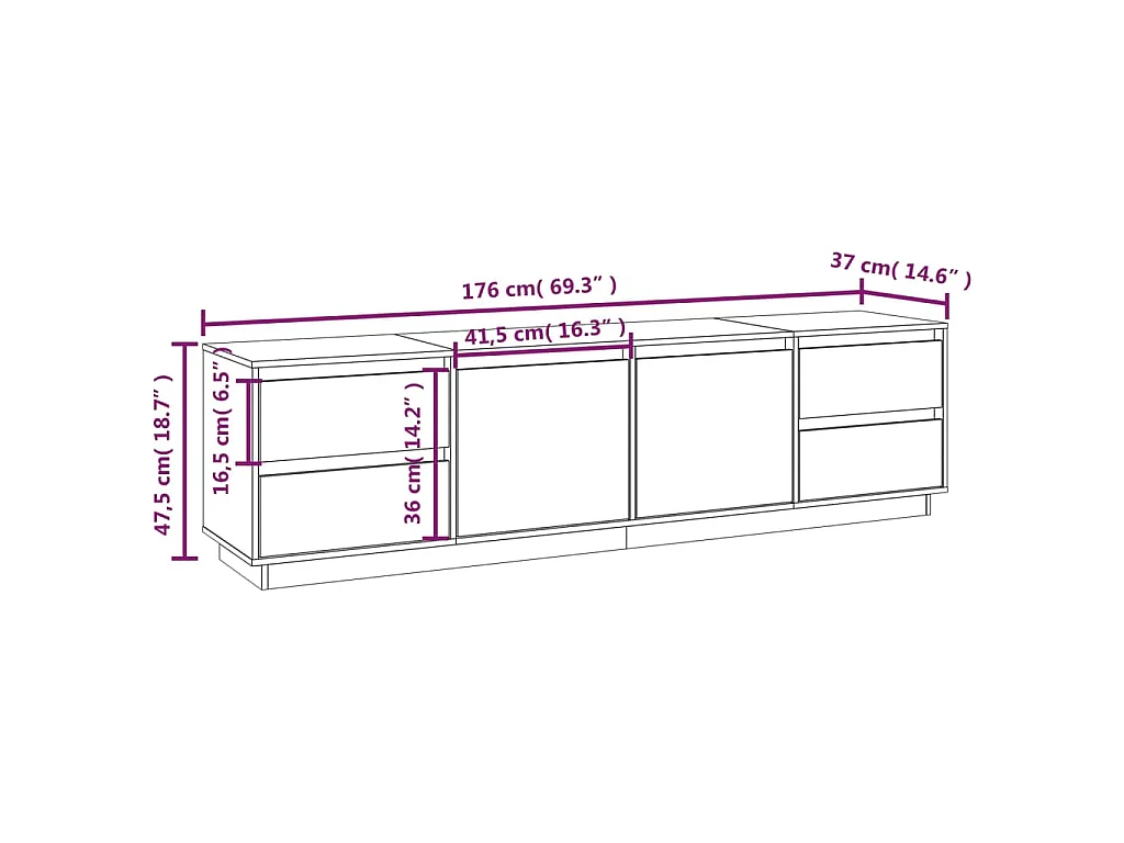 TV-Schrank Honigbraun 176x37x47,5 cm Massivholz Kiefer
