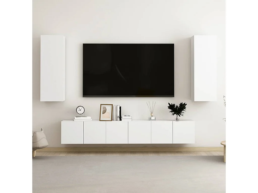 5 pcs conjunto de móveis de TV contraplacado branco