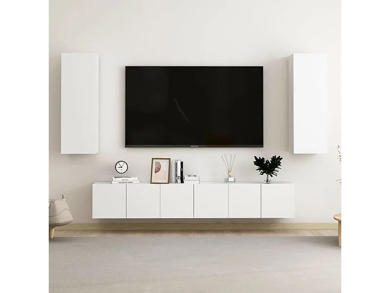 Juego de mueble para TV de 5 piezas madera de ingeniería blanco