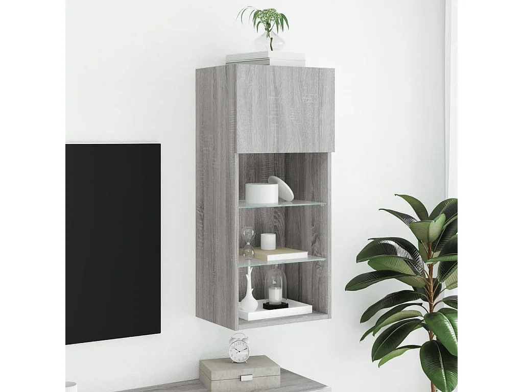 Meuble TV avec lumières LED sonoma gris 40,5x30x90 cm