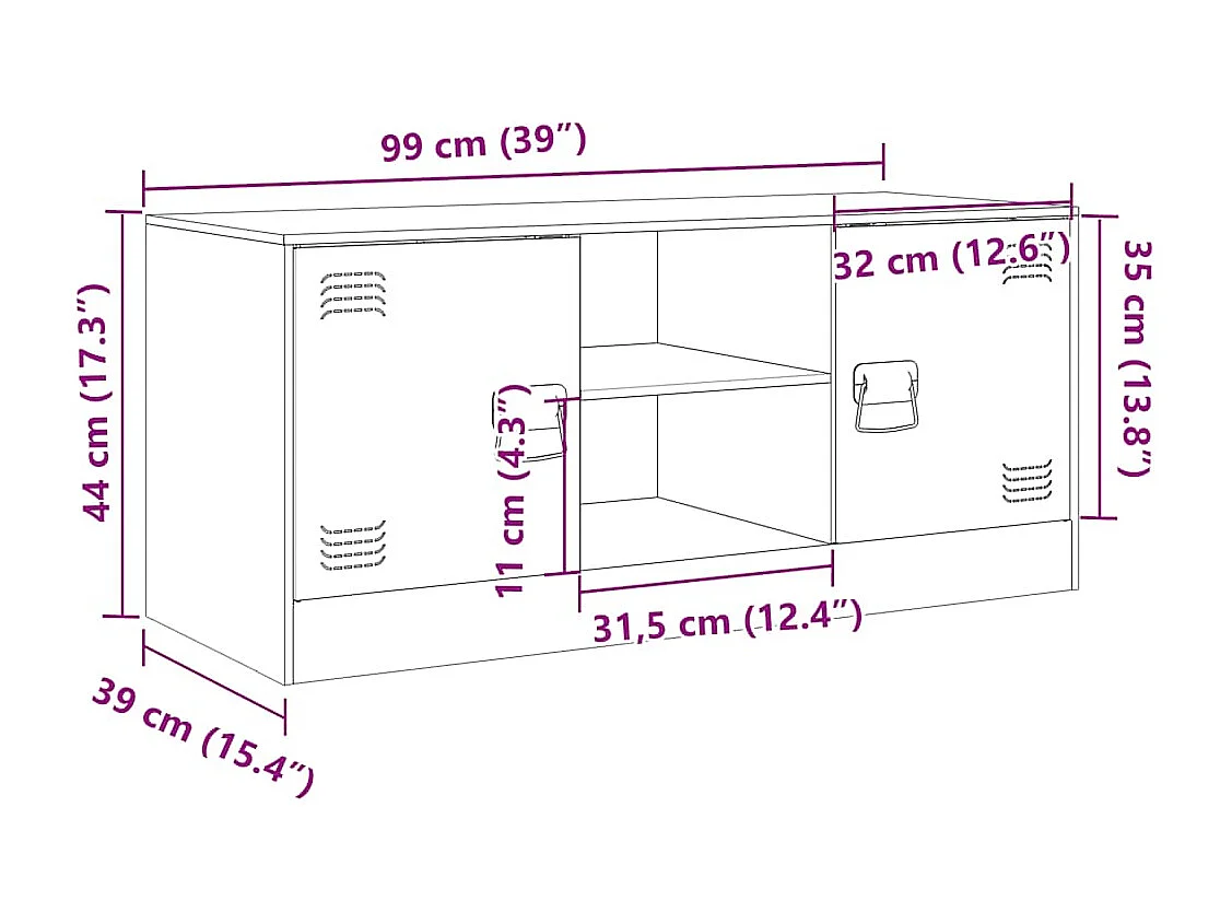 Mobile Porta TV Giallo Senape 99x39x44 cm in Acciaio