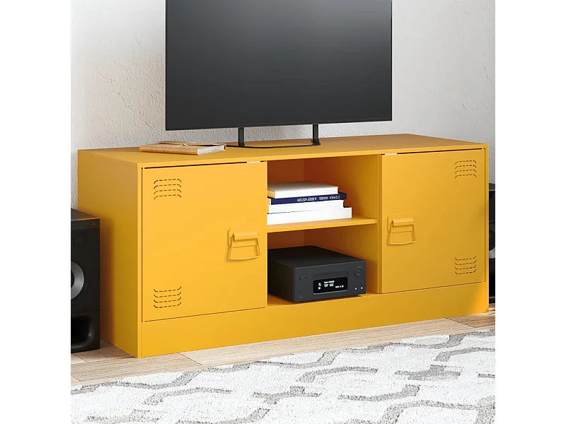 Meuble TV jaune moutarde 99x39x44 cm acier