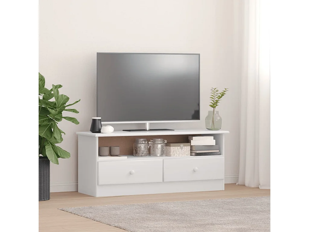 TV-meubel met lades ALTA 100x35x41 cm massief grenenhout wit